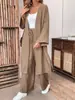 Moda europea y americana transfronteriza de Amazon, nuevo conjunto casual de dos piezas: top de color liso, holgado y cómodo, abierto por delante, combinado con pantalones