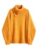 Tecido de fleece ártico, suéter de tricô com gola alta para mulheres, outono/inverno, estilo casual e descontraído, macio e confortável, caimento solto, estiloso, emagrece e rejuvenesce, perfeito como camada base