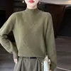 Nuevo Punto de Lana 100% Rayas Otoño/Invierno Cuello Redondo Semialto Diagonal Engrosado Color Sólido Holgado Moda Capa Base