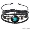 Estilo Quente de Vendas no Comércio Exterior: Pulseira de Couro com os 12 Signos do Zodíaco, Pulseira Tecida Estrelada Retrô Personalizada, Pulseira de Couro dos Doze Signos