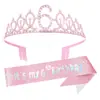 Menina Infantil Rosa Número 3 Anos 4 Anos 5 Anos Coroa Roupa de Aniversário Faixa de Cabelo Fita Rosa Etiqueta