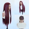 Peruca de renda profunda vermelha 13x4 para mulheres, 24 polegadas, cabelo longo e liso, adequada para cosplay e comércio transfronteiriço