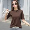 Camiseta de Mujer de Manga Media de Cinco Puntos 2024 Estilo Coreano Color Sólido Camiseta Básica para Mujer Tops Camiseta Casual para Mujer Venta al por Mayor