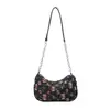 Bolsa Hobo Feminina de Ombro para Sobrasco, Bolsa com Estampa de Estrelas com Alça Fina Costurada com Corrente de Metal, Fechamento com Zíper Bolsa de Mão Casual em Forma de Lua para Viagens Diárias Escola