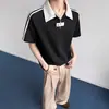 Camiseta de Manga Corta con Cuello Camisero y Tres Rayas para Hombre y Mujer, Marca de Verano de Moda, Polo con Media Cremallera Estilo Universitario, Top Casual con Bloques de Color