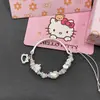 Pulsera de Medio Corazón de Dibujo Animado Girly Hello Kitty con Lazo, Mitad Cadena, Diseño Único, Pulsera Trenzada, Joyería para Mujeres