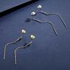Plata Esterlina 925 Genuina Línea de Oreja Temperamento Femenino Amor Cadena Larga de Borlas Aretes Pendientes