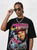 Camiseta de Manga Corta Estampada de Chris Brown Hip Hop Retro Americano Marrón Algodón Pesado Lavado Vintage Camiseta Moderna