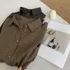 Camisa de manga larga a cuadros retro de otoño para mujer, holgada y casual, de longitud media, adelgazante, con cuello de solapa, chaqueta de camisa a cuadros