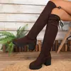 Novos estilos de outono e inverno: botas de moda com sola grossa, cano alto, elásticas e que abraçam a perna, botas longas acima do joelho para mulheres, disponíveis em tamanhos grandes, estilos europeu e americano