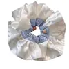 Diadema de Intestino Grueso de Satén Crema Estilo Ballet con Rayas Azules para Mujer, Cuerda para el Cabello Versátil, Banda para el Cabello, Goma Elástica, Cuerda para la Cabeza Oversized