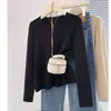 Chica Gorda mm Suéter Sencillo Top Talla Grande para Mujer 100kg Otoño e Invierno Nuevo Color Puro Camiseta Interior de Punto 8859