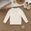 Nuevo Suéter para Niños 100% Algodón Puro Otoño e Invierno Unisex Solapa Simple Manga Larga Tejido de Canalé Versátil Prenda de Punto Superior