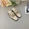 Ca895-6~Medias Zapatilla Abierta para Mujer para Uso en Exteriores, Nuevo Modelo 2025, Mocasines de Tacón Alto con Punta Cuadrada Francesa