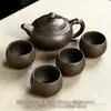 Bule de Argila Roxa de Grande Capacidade, Bule Clássico Estilo Antigo, Conjunto de Chá Kung Fu com Um Bule e Duas ou Quatro Xícaras, Bule para Preparo de Chá de Panela Única B12