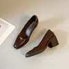 Versión de Piel de Vaca~Zapatos de Tacón Grueso Estilo Retro de Punta Cuadrada y Corte Bajo, Sencillos, sin Cordones, para Mujer Que No Se Resbalarán al Ir al Trabajo