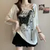 Camiseta de Manga Corta con Lazo Retro Americano para Mujer Tallas Grandes Verano Nueva Delgado mm Suelta Aspecto Adelgazante Cubre Carne Top