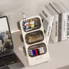 Caja de almacenamiento de escritorio para estudiantes, de gran capacidad, inclinada, para bolígrafos, para varios hogares, con compartimentos para guardar cosméticos y papelería.