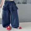 Conjunto de dos piezas para niños mayores: camiseta de manga corta con estampado de letras primavera-verano y pantalones casuales de pierna ancha con encaje, de venta transfronteriza