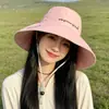 Sombrero de Pescador de Verano Estilo Coreano de Gama Alta a Cuadros con Correa de Ala Ancha Protección Solar Transpirable para Mujer Delgado Moderno Versátil