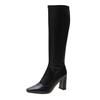 Botas de Salto Alto Brancas Bico Fino Estilo Coreano, Abaixo do Joelho, com Saltos Grossos, Botas Longas Elásticas Slim, Adequadas para Pessoas Baixas, Botas de Equitação