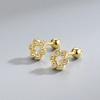 S925 prata esterlina incrustado diamante oco pino de parafuso brincos sem tampo Japonês e coreano moda elegante banhado a ouro luz estilo feminino