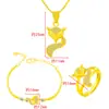 Collar de joyería de zorro hada de oro puro chapado en oro 999 para mujer al por mayor, traje de pulsera de anillo abierto de oro duro 3D