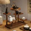 Prateleira Antiga de Mesa Drenante Suporte para Xícara de Chá Rack de Armazenamento para Conjunto de Chá Madeira Maciça Novo Estilo Chinês Rack de Exibição de Bule Zisha Suporte para Exibição de Animais de Chá