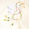 Joyería de Verano Nueva 2025 Collar Colorido de Corazón de Doble Capa Acero Titanio Colgante en Forma de Gota Set de Aretes Turquesa