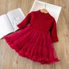 Vestido de Navidad Ropa Infantil Vestido Suéter para Niñas Otoño e Invierno 2024 Nuevo Vestido de Princesa Vestido de Felicitación de Año Nuevo Conjunto de Falda Tutú