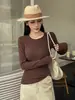 Elegante y estilosa camiseta interior suave para otoño e invierno 2026, nueva camiseta de punto cálida de manga larga con cuello redondo, versátil