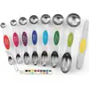 Amazon Transfronterizo Juego de Cucharas Medidoras Magnéticas de Doble Cabeza de Acero Inoxidable con 8 Piezas, Herramientas Magnéticas para Condimentos para Hornear con Escala