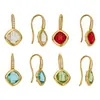 Brincos de Gancho Pendentes Quadrados Coloridos em Aço Inoxidável Banhado a Ouro 18k, Temperamento Multicor, Luxo Leve Europeu e Americano, Joias para Mulheres