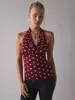 Top halter estilo chica hot retro americano para mujer, camiseta base corta de lunares estilo ins de verano con espalda descubierta y fruncido