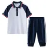 Conjunto de uniforme escolar de verano para estudiantes de secundaria, atuendos de pareja de algodón de manga corta para niños y niñas, uniforme de clase deportivo de dos piezas para escuela secundaria y primaria