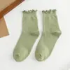 Calcetines Blancos Holgados para Mujer, Estilo Primavera y Otoño, Calcetines de Maternidad de Verano hasta la Pantorrilla Combinados con Zapatos Pequeños de Cuero, Calcetines de Encaje con Volantes, Calcetines Largos JK