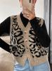Chaqueta Suéter Cardigan Tejido con Cuello en V Estampado de Leopardo para Mujer Otoño/Invierno 2026 Chaleco Superior con Múltiples Filas de Botones Sin Mangas