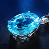 Colgante de Diamante Azul Mar de Venta Caliente Europeo y Americano, Colgante de Topacio Zafiro, Anillo en Forma de Huevo con Incrustaciones de Diamantes Suizos, Colgante de Piedra Preciosa Desnuda