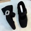 Sapatos Retro Cinza Mary Jane de Pelo para Mulheres com Fivela de Uma Linha e Sapatos de Veludo com Strass para Saia e Sapatos de Festa