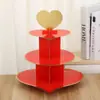 Día de San Valentín gran soporte rojo para postres soporte de exhibición soporte desechable para pasteles bandeja de bocadillos de tres niveles inauguración nuevo pastel de arroz
