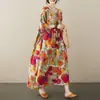 Vestido Longo Boêmio Simples e Fashion Verão Novo Plus Size Redondo Manga Curta Vestido para Mãe de Meia-Idade e Idosos