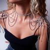 Cadena de cuerpo de strass de venta caliente en Amazon, hip hop punk, cadena de hombro de borla multicapa, cadena de accesorios para actuación en escenario