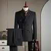 Novo Terno Masculino Risca de Giz Três Peças 2025 Alta Qualidade Dupla Face Gola Lapela Notch Conjunto de Terno Business Sob Medida