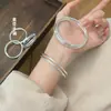 Novo bracelete Dongjin de laço duplo para mulheres, design de nicho, pulseira deslizante ajustável, moderna, versátil, luxo discreto, de alta qualidade