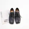 Zapatos Cuadrados de Estilo Británico para Mujer, Diseño Retro con Cordones, Zapatos de Cuero Planos Multicolores Cómodos para Mujer