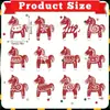 Juego de 12 Piezas de Adornos Navideños de Madera Estilo Nórdico Nuevo del Año del Caballo 2026 con Patrón Rojo Decoraciones Creativas