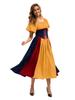 S-3XL Falda Medieval Retro Europea y Americana con Bloques de Color, Cordones en la Cintura, Cintura Ajustada, Dobladillo Ancho, Vestido de Baile de Máscaras