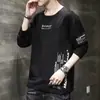 Camiseta de manga larga para hombre, top de primavera y otoño, capa base de algodón, sudadera, ropa moderna de talla grande para hombre de corte holgado