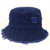 Distintivo Diseño Roto Denim Lavado Sombrero de Cubo con Volantes Plegable Cara Sombrero de Pescador Pequeño Sombrero Desgastado de Moda Trendy
