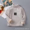 Camiseta interior para niños 2025 de cuello alto medio con forro polar a rayas de manga larga, top cálido para niños y niñas, ropa infantil de estilo coreano para otoño e invierno